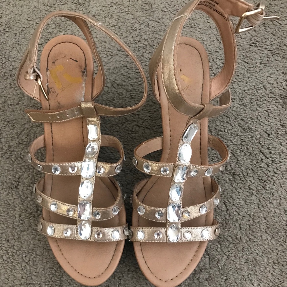 Gold Platform High Heels w/ Silver Rhinestones.